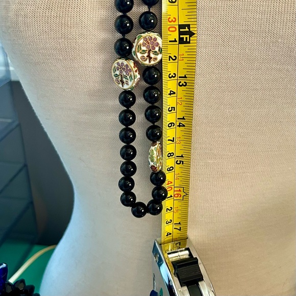 Vintage Onyx & Cloisonné Necklace | Lovely & Romantic - Picture 16 of 17